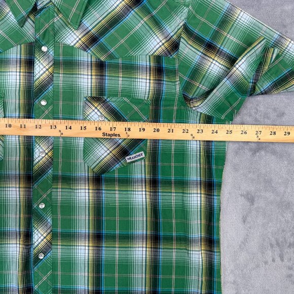 Wrangler Wrancher Shirt Mens XL Green Plaid Western Pearl Snap Rockabilly Cowboy - Picture 7 of 11